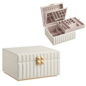 Large Jewelry Box with 2 Tiers, Mirror, Organizer, Removable Tray